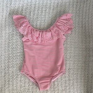 Primark Pink Striped Girls One-Piece Swimsuit with Ruffle